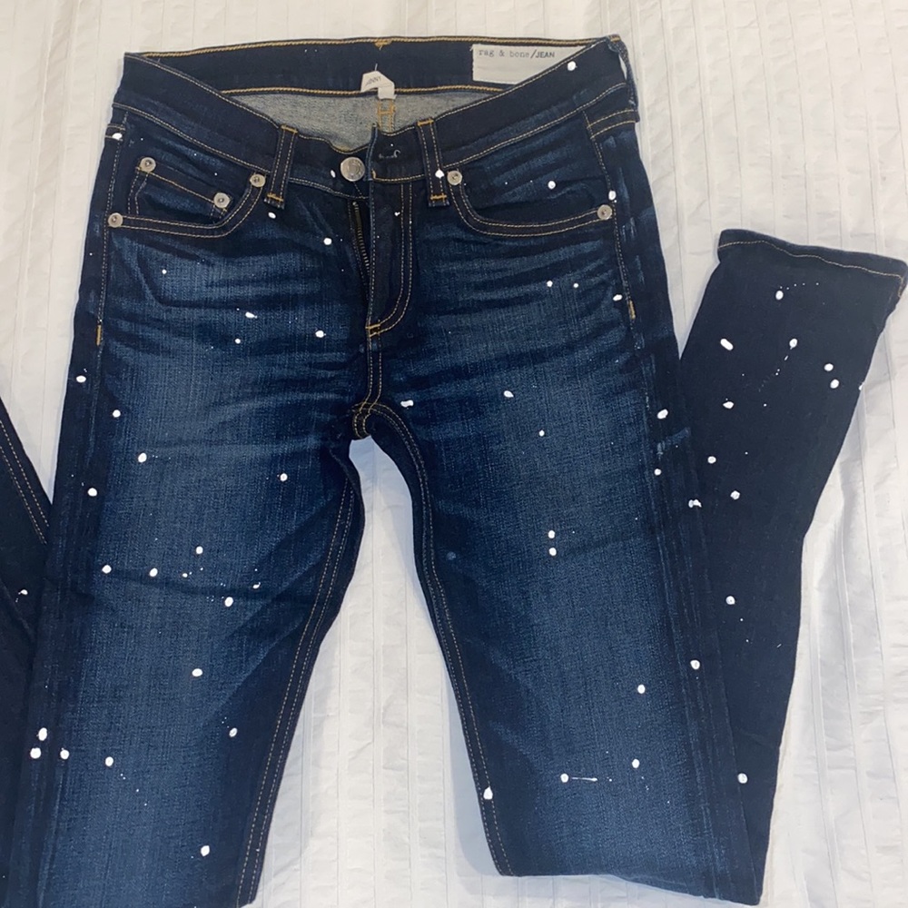 Rag and Bone Dark Rinse Splatter Paint Skinny Jean